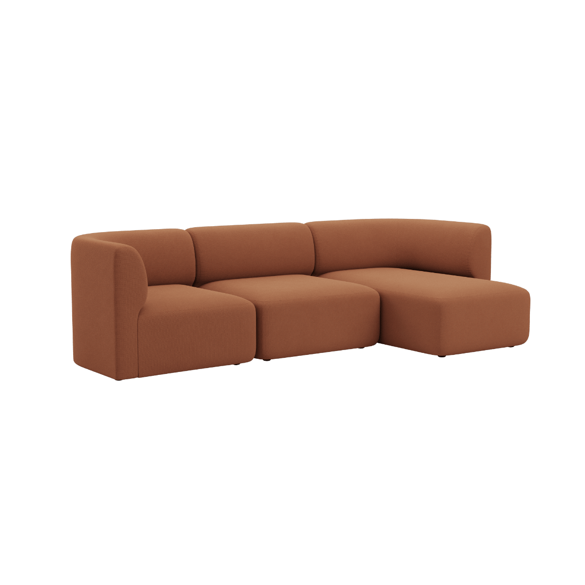 Braunes dreisitziges Sofa mit rechter Chaiselongue im skandinavischen Design von sackit | Fjord Sofa - 3 Seater Chaise Right - Cosmo Terracotta | SACKit