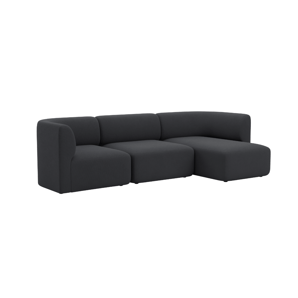 Schwarzes dreisitziges Sofa mit rechter Chaiselongue im skandinavischen Design von sackit für stilvolle und komfortable Wohnräume | Fjord Sofa - 3 Seater Chaise Right - Cosmo Slate | SACKit