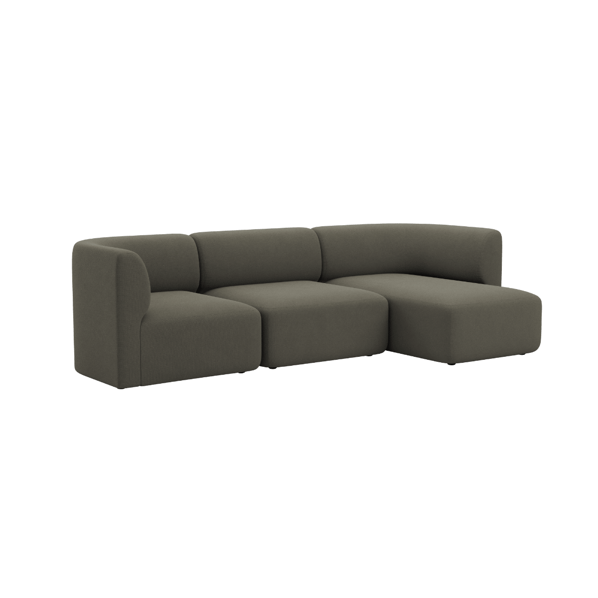 Dunkelgraues Fjord Sofa für drei Personen mit rechter Récamiere von sackit im ruhigen skandinavischen Design für stilvolle Innenräume | Fjord Sofa - 3 Seater Chaise Right - Cosmo Stone | SACKit