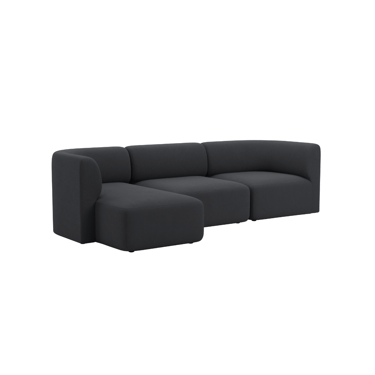 Dunkelgraues dreisitziges Sofa mit linker Chaiselongue im ruhigen skandinavischen Design von sackit für stilvolle Innenräume | Fjord Sofa - 3 Seater Chaise Left - Cosmo Slate | SACKit