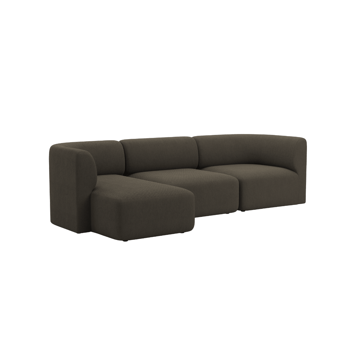 Dunkelbraunes dreisitziges Sofa mit linker Chaiselongue im ruhigen skandinavischen Design von sackit | Fjord Sofa - 3 Seater Chaise Left - Sealife Brown | SACKit