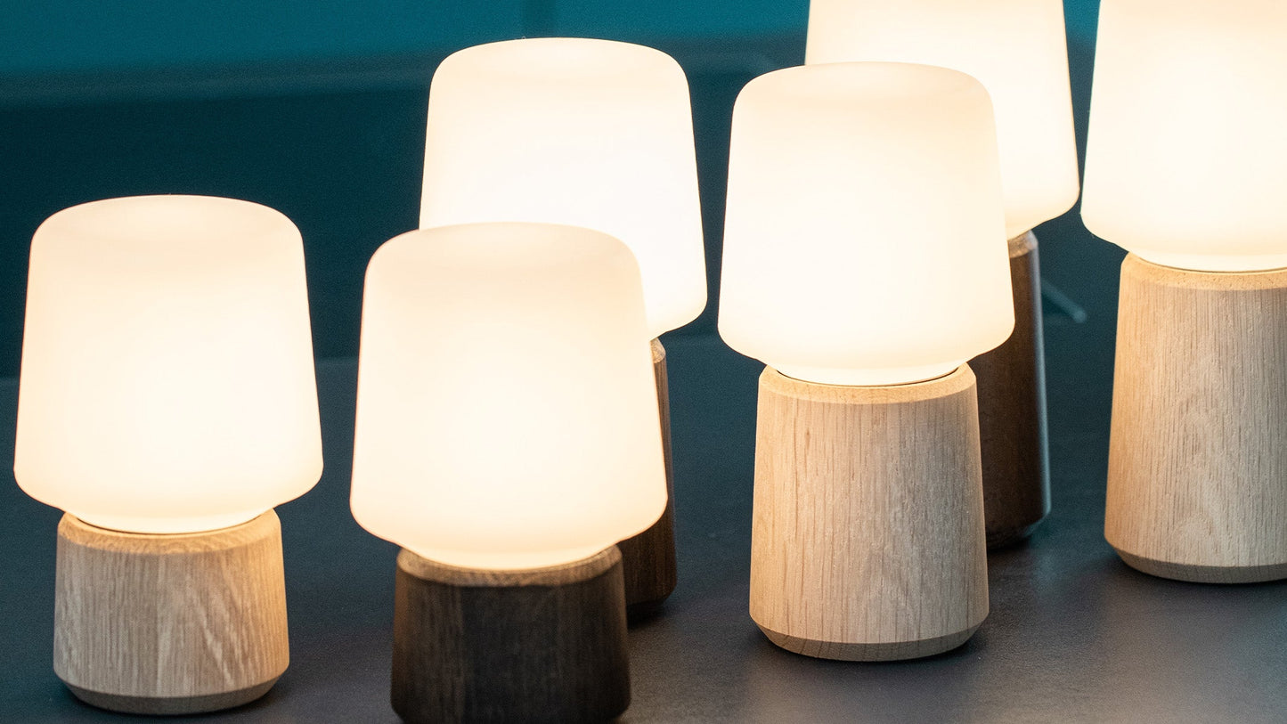 Ambience - Lamp Intelligent & Oslo base - Innenleuchte mit Sockel aus Eiche