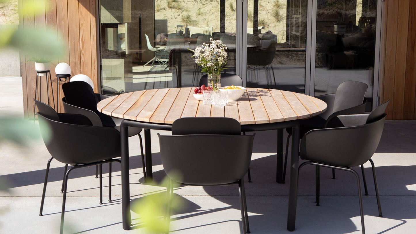 Patio Dining Table - Ø160 - Runder Outdoor-Esstisch für 6 Personen aus Teakholz und Aluminium