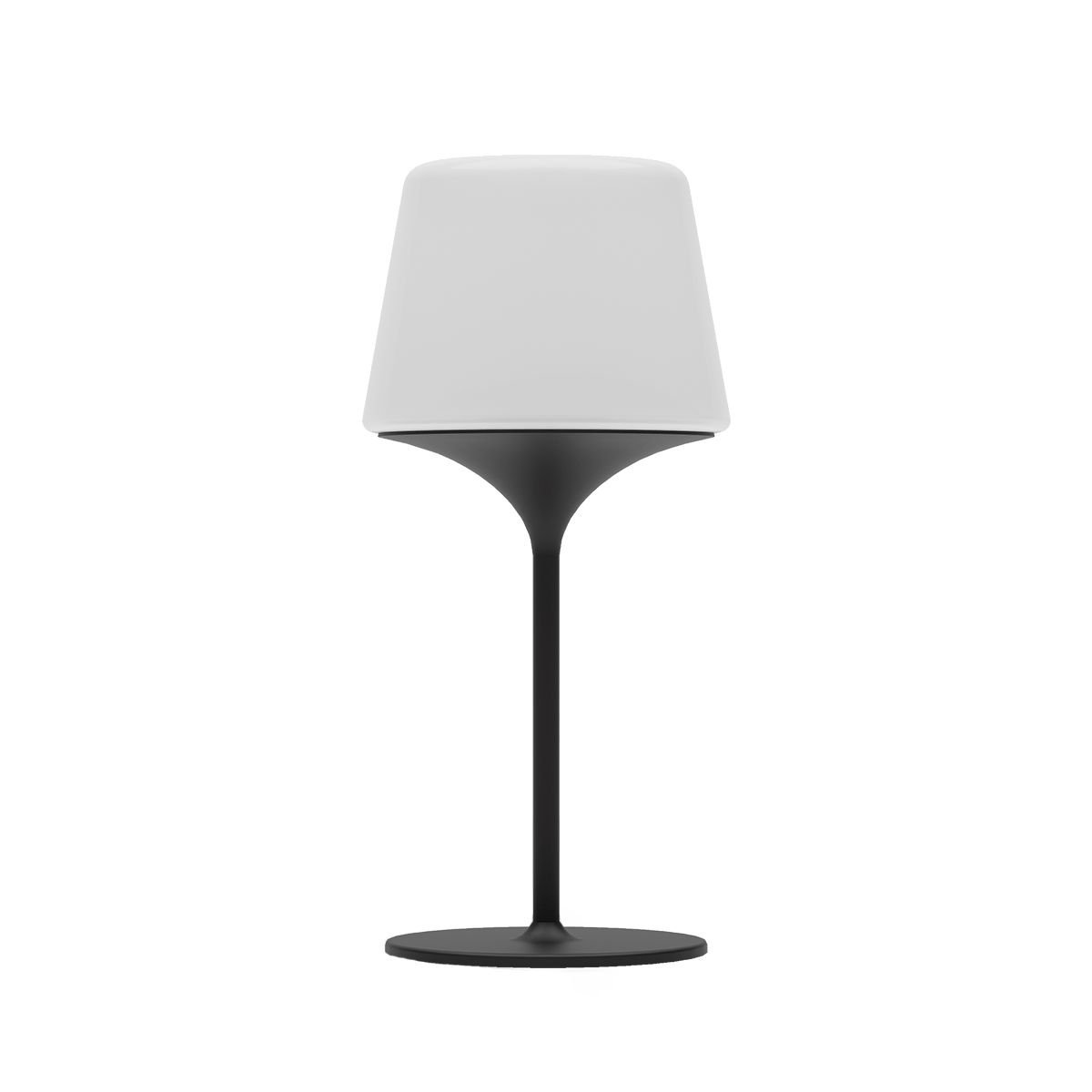 Runder Aalborg Lampenfuß aus rostfreiem Stahl mit frostsicherem Opalglas für Innen und Außen.