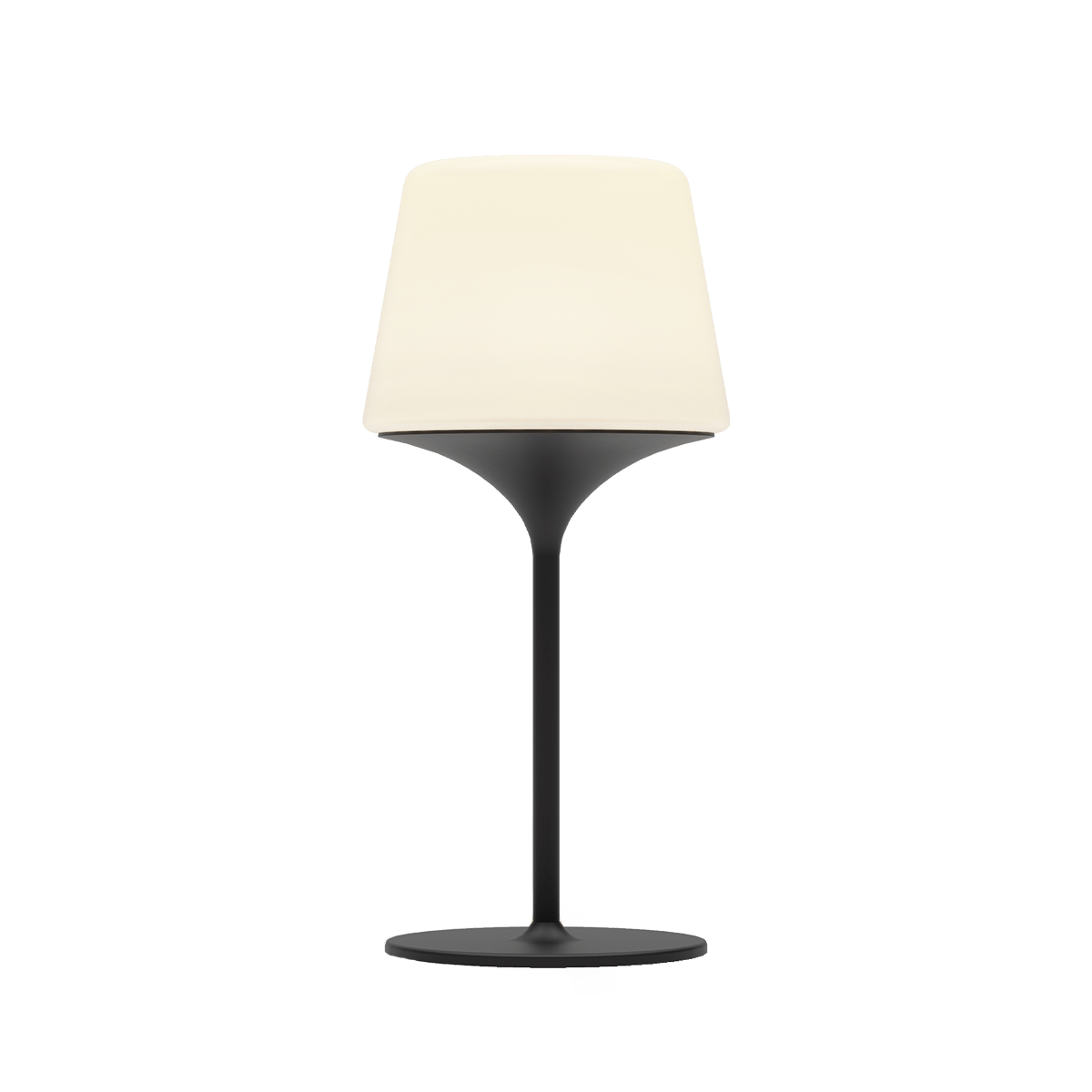 Ambience Lamp Intelligent mit pulverbeschichteter Edelstahlbasis und frostsicherem Opalglas, 35 cm hoch.