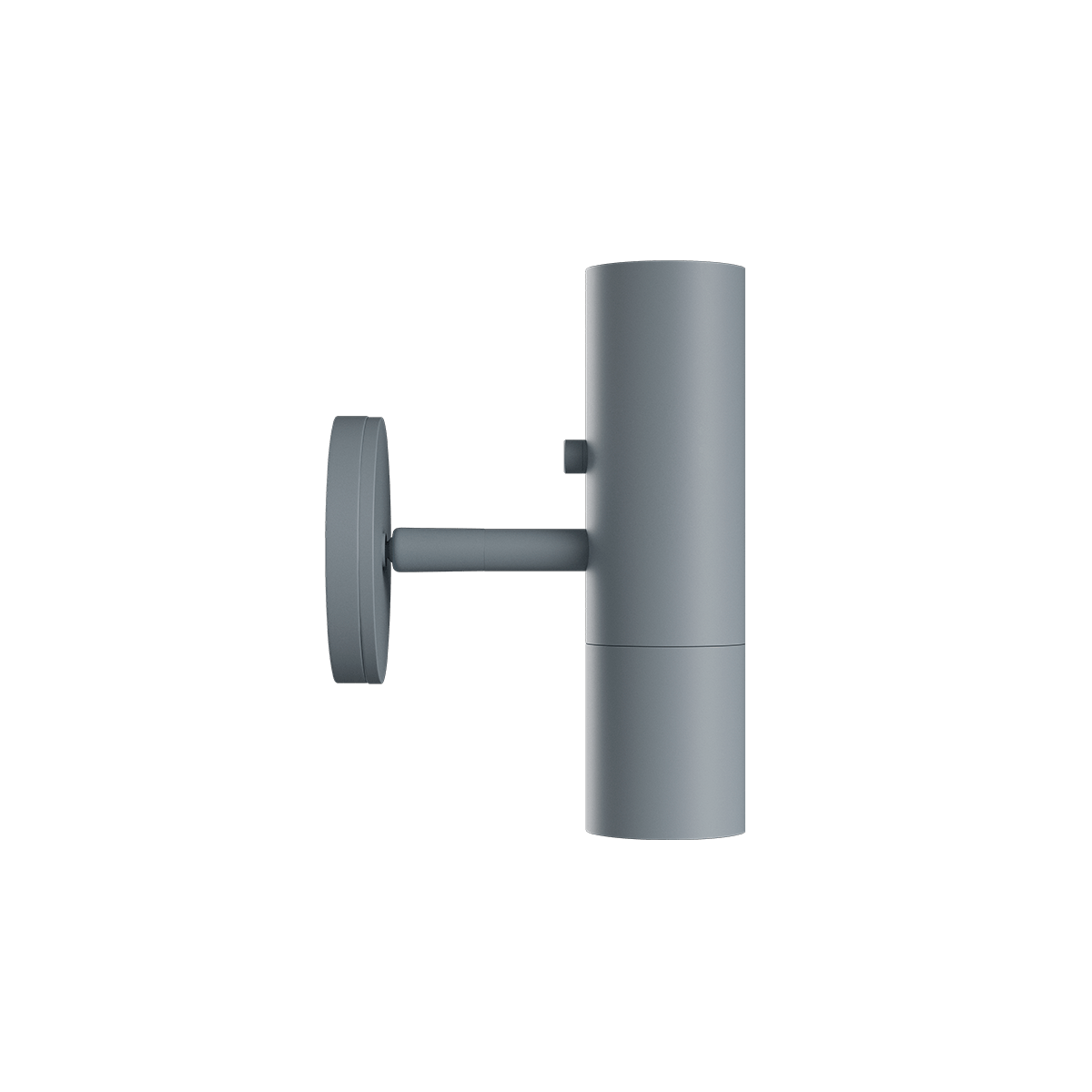 Graue Expo Wall Wandleuchte aus Aluminium mit warmem Licht und schlichtem, funktionalem Design.