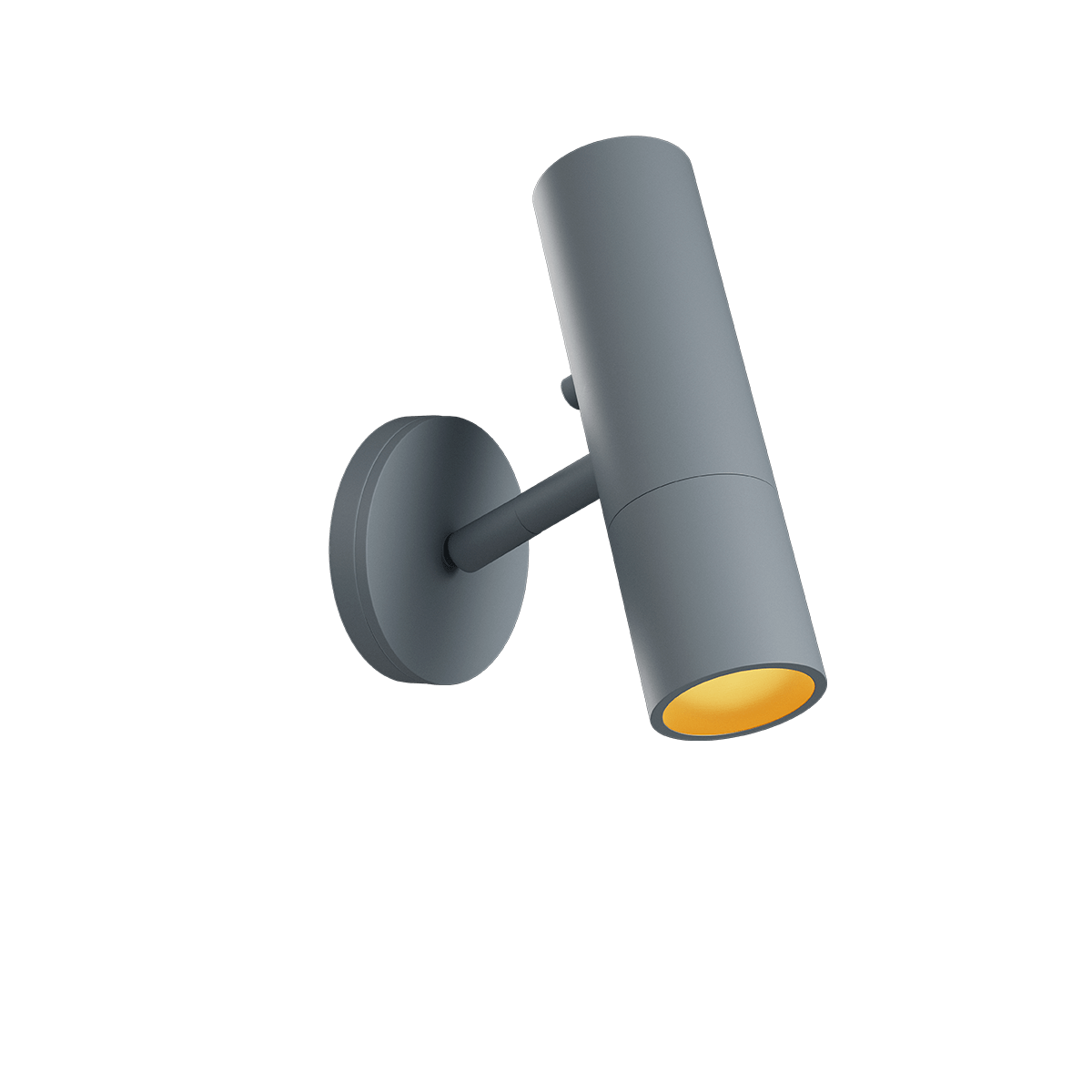 Graue Expo Wall Wandleuchte aus Aluminium mit warmem Licht und schlichtem, funktionalem Design.