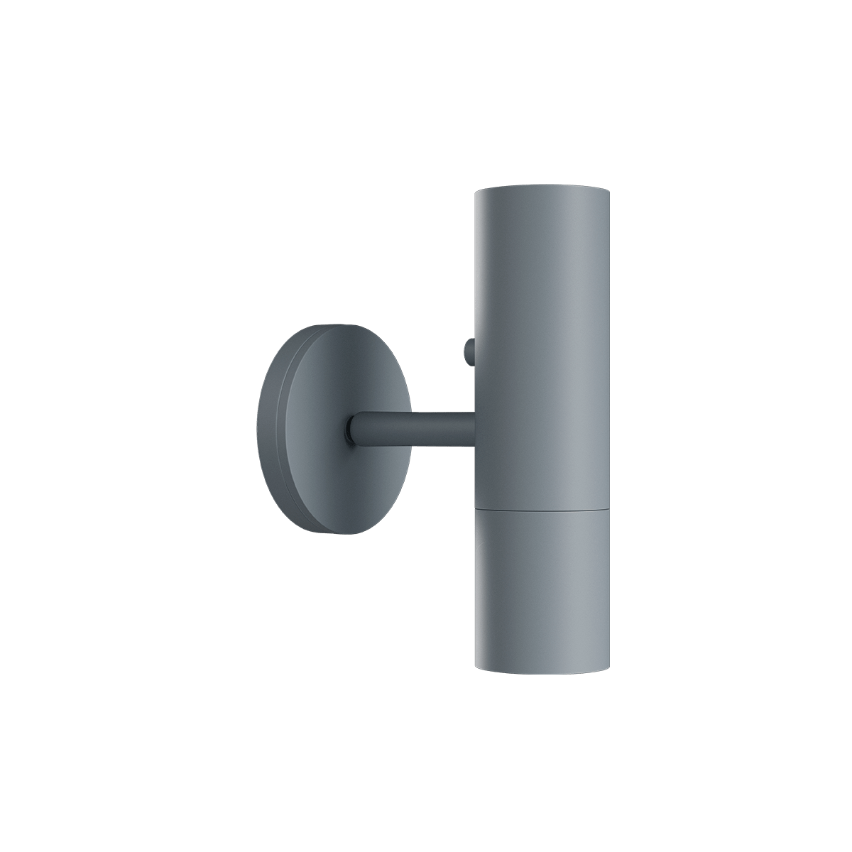 Graue Expo Wall Wandleuchte aus Aluminium mit warmem Licht und schlichtem, modernem Design.