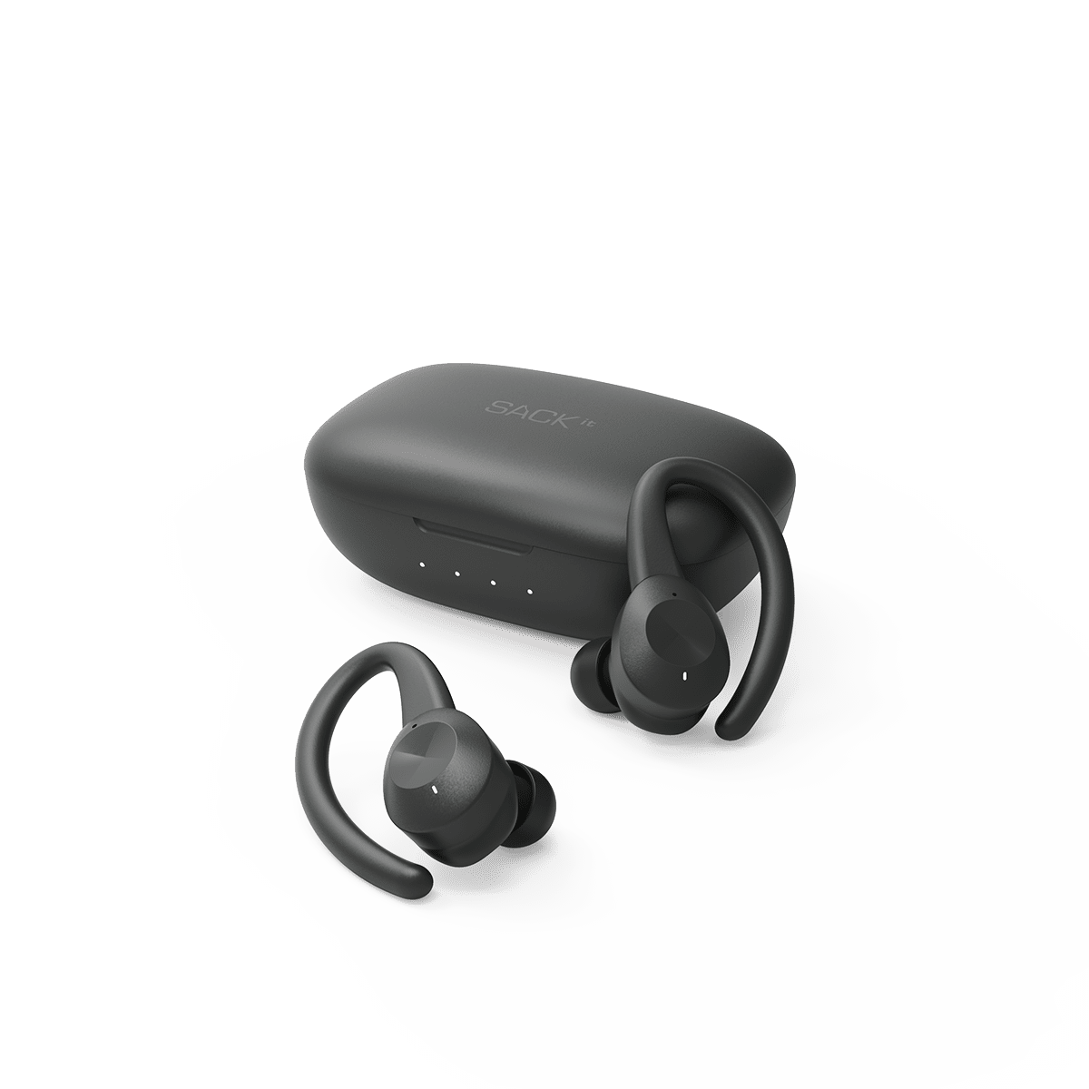 Schwarze Active 200 kabellose Sportkopfhörer mit Ladecase auf weißem Hintergrund | Active 200 - | SACKit