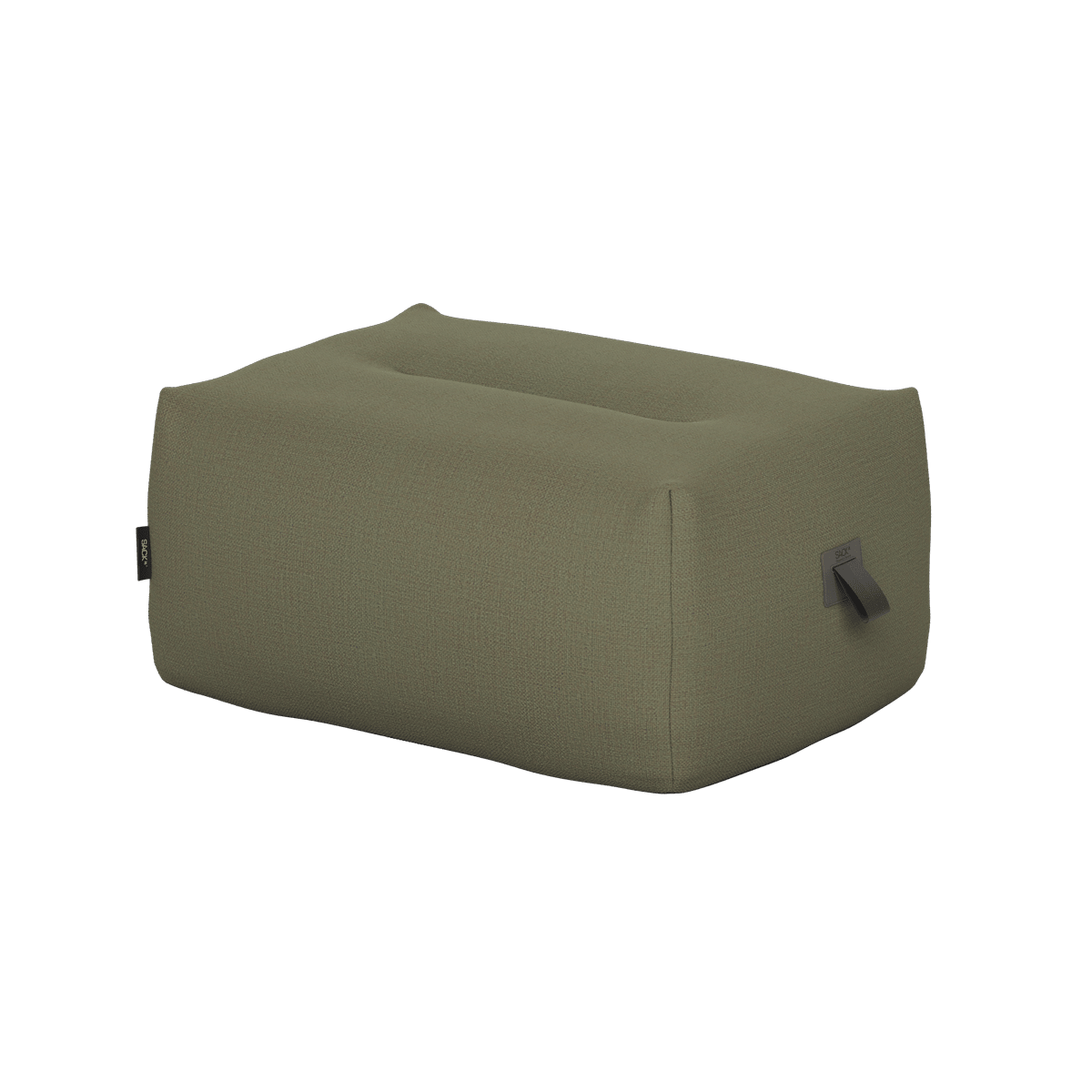 Olivgrüne wasserabweisende Schutzhülle von sackit für einen Soft Sofa Outdoor Pouf mit praktischer Trageschlaufe zum Schutz vor Wind und Wetter