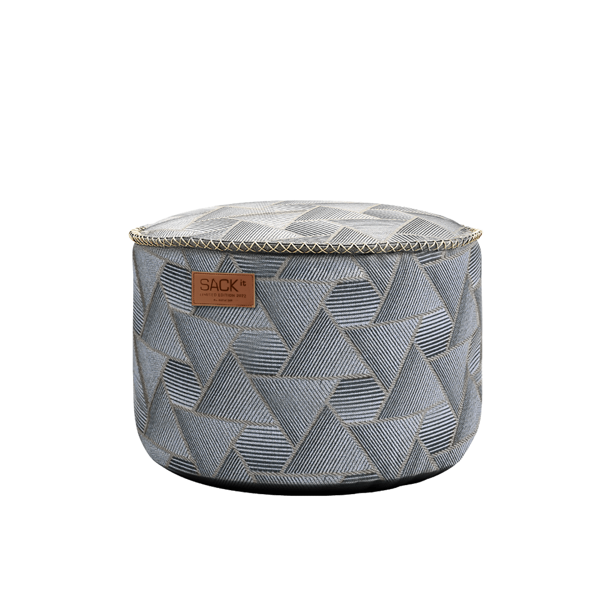 Schwarzer Pouf Noir Limited Edition mit geometrischem Jacquard-Stoffbezug und runder Form, 50x35 cm.