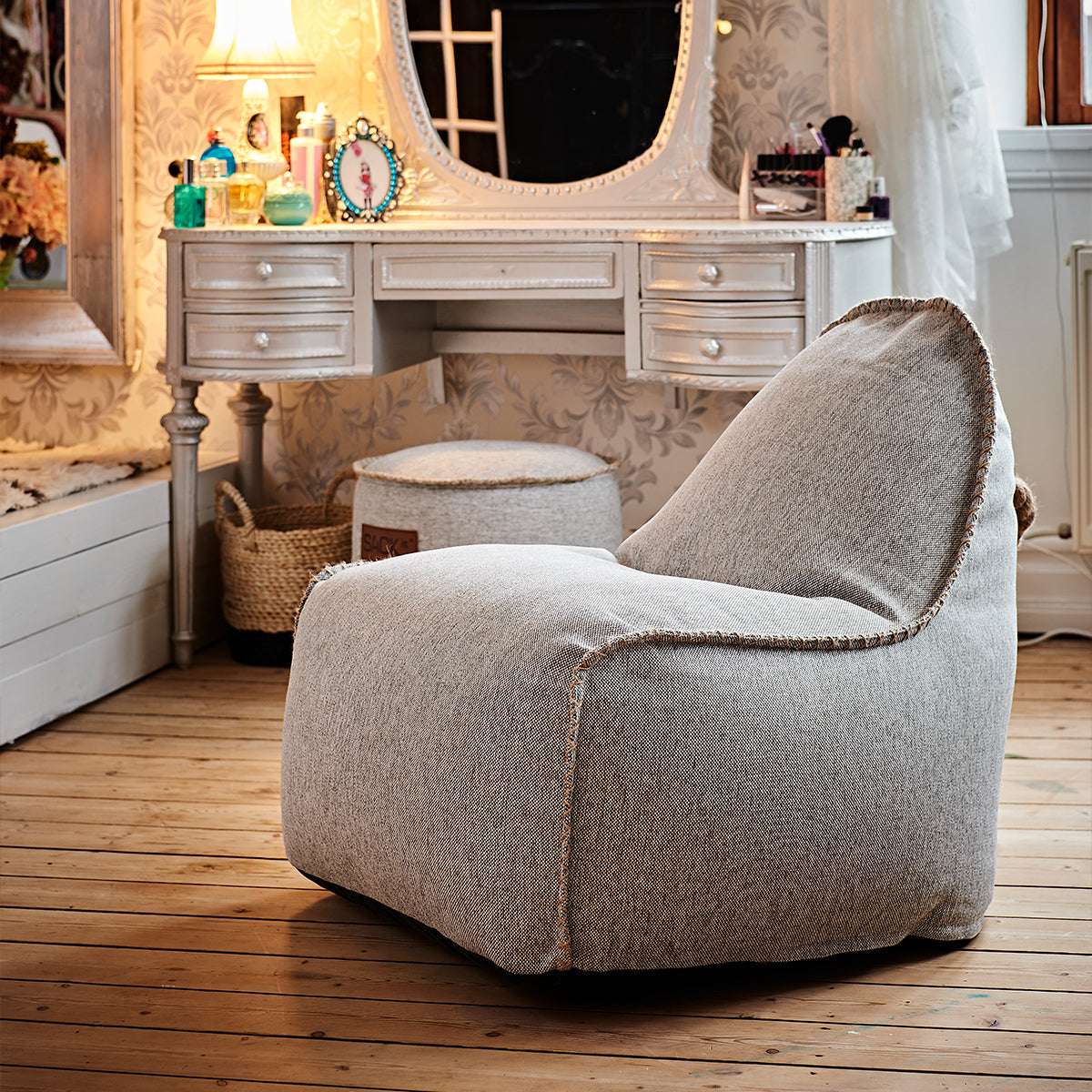 Cobana Junior Lounge Chair in Cobana Grey, weicher Sitzsack für Kinder mit handgenähten Stichen | Cobana Junior Lounge Chair - Cobana Rose | SACKit