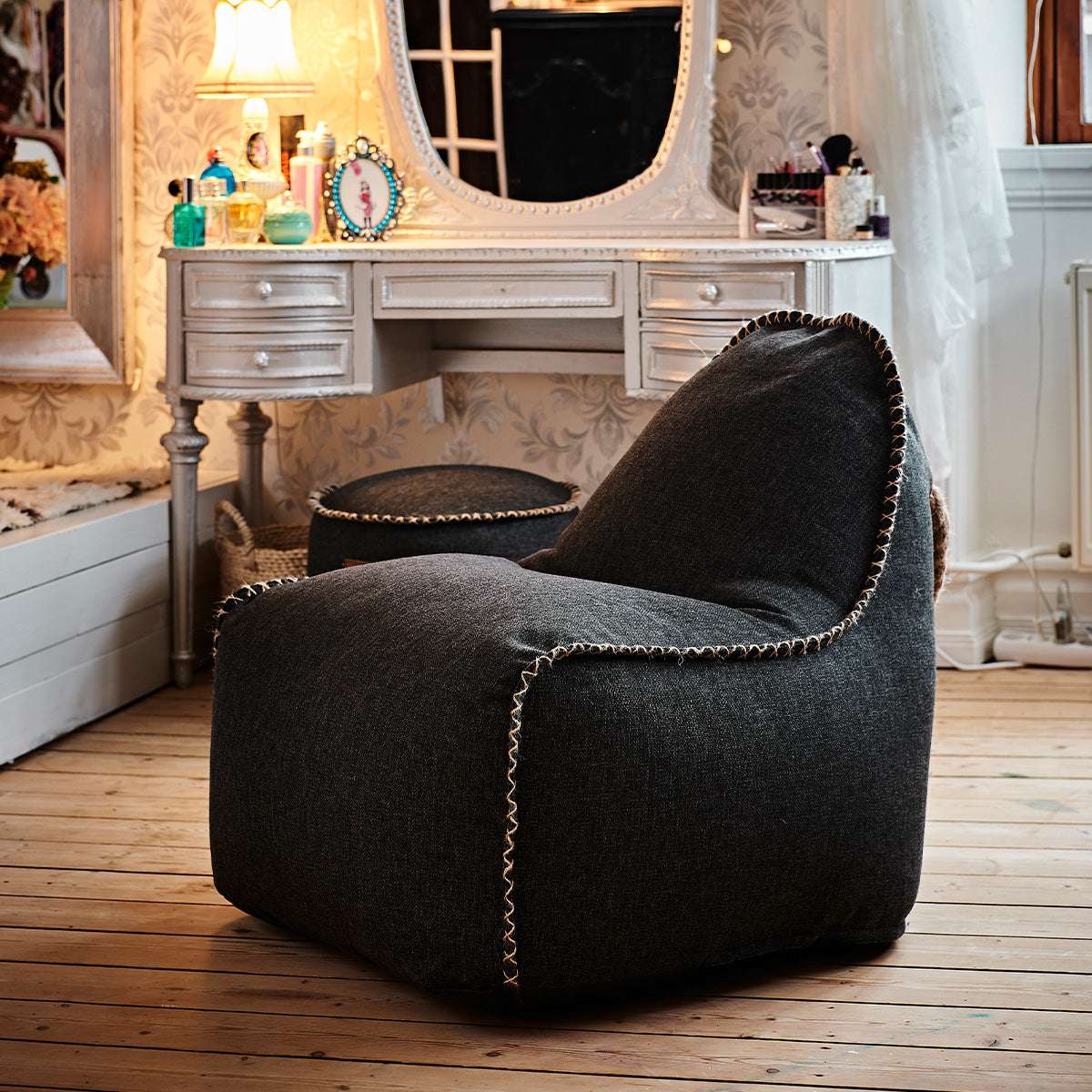 Cobana Junior Lounge Chair in Cobana Grey, Kinder - Sitzsack mit runder Form und weichem Bezug | Cobana Junior Lounge Chair - Cobana Rose | SACKit