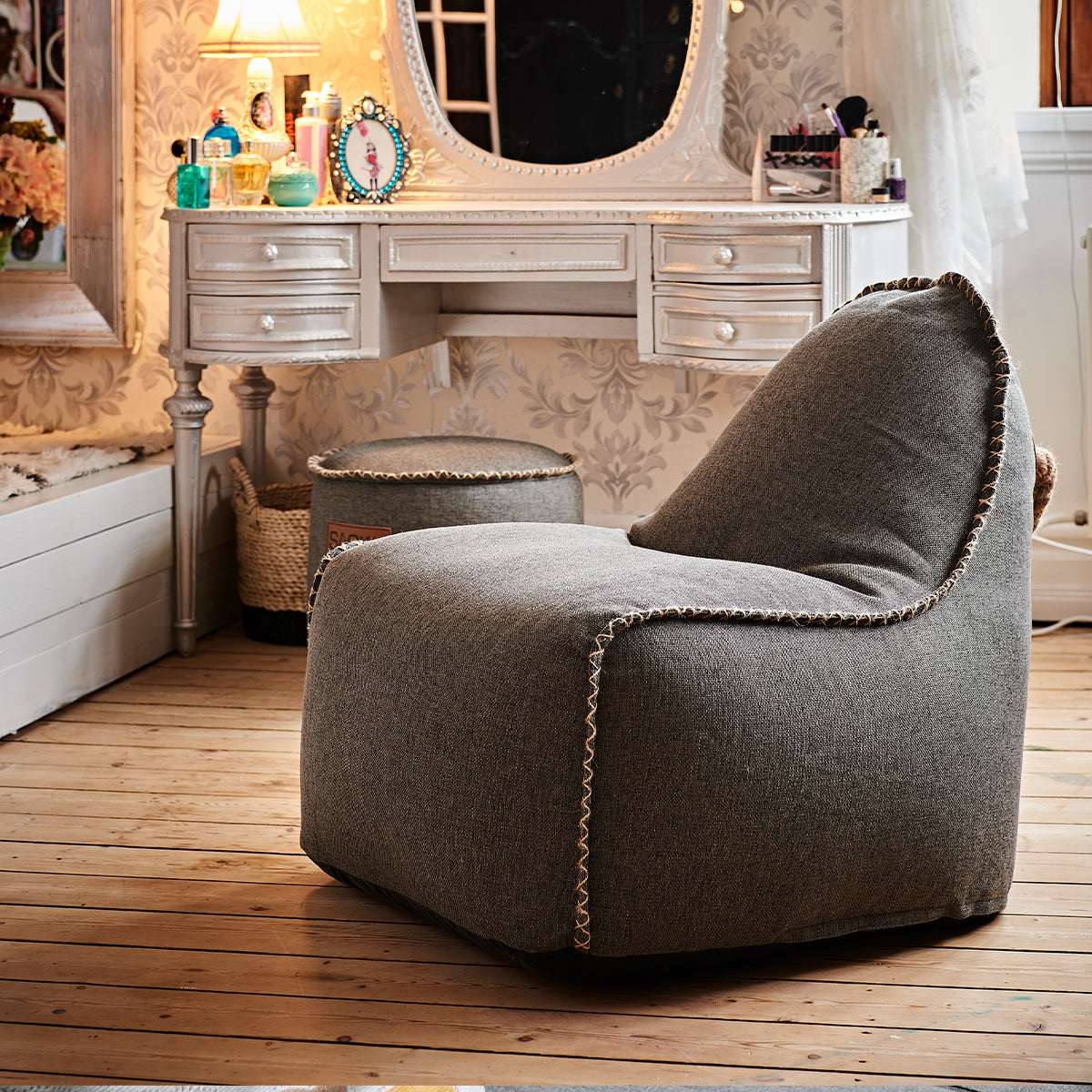Cobana Junior Lounge Chair in grauem Olefin - Stoff mit handgenähten Stichen, formstabil und wasserabweisend | Cobana Junior Lounge Chair - Cobana Rose | SACKit