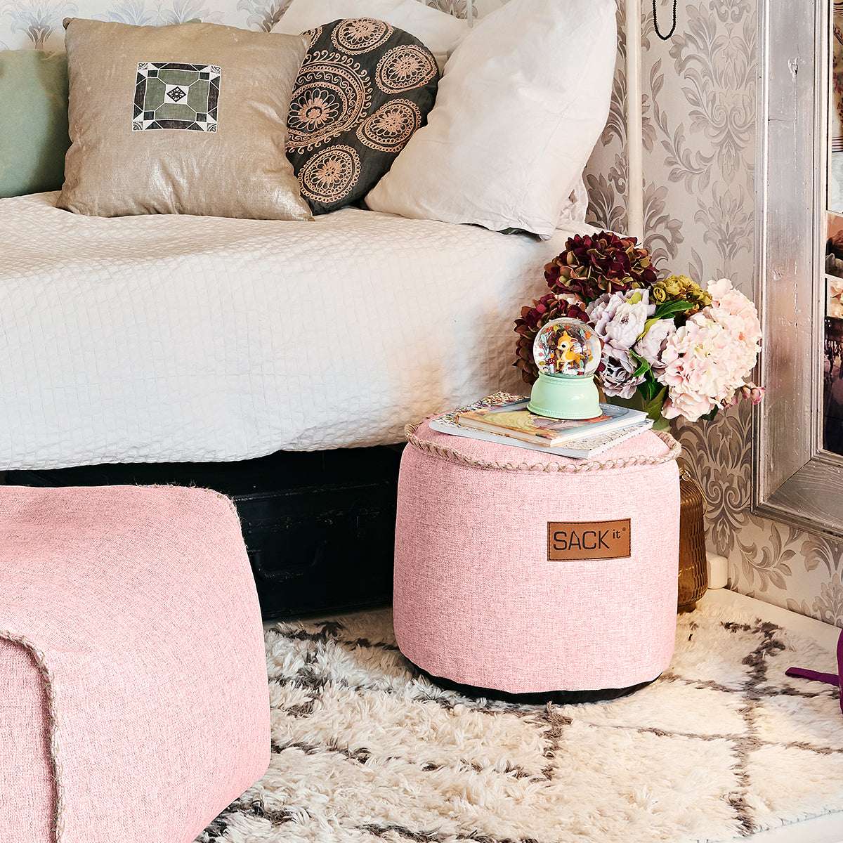 Cobana Junior Pouf in sand melange, runder Kinderpouf aus wasserabweisendem Stoff. | Cobana Junior Pouf - Cobana Rose | SACKit
