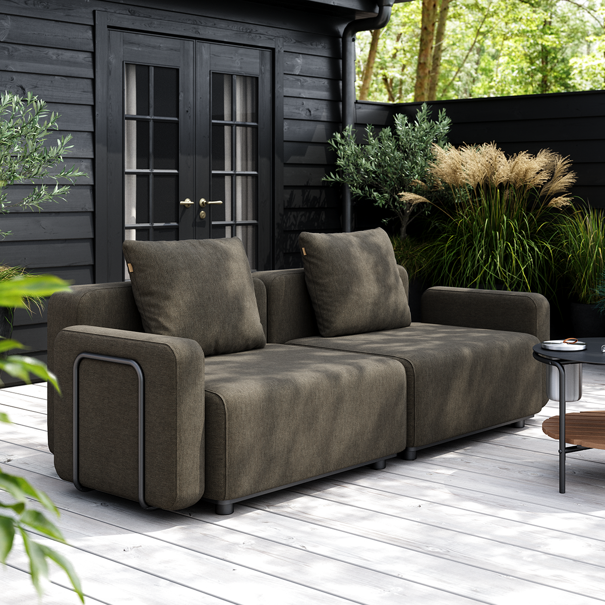 Cobana Lounge Sofa Seat in Cobana Black mit pulverbeschichtetem Aluminiumrahmen und Olefin - Faserbezug | Cobana Lounge Sofa - Seat - Kirra Olive | SACKit