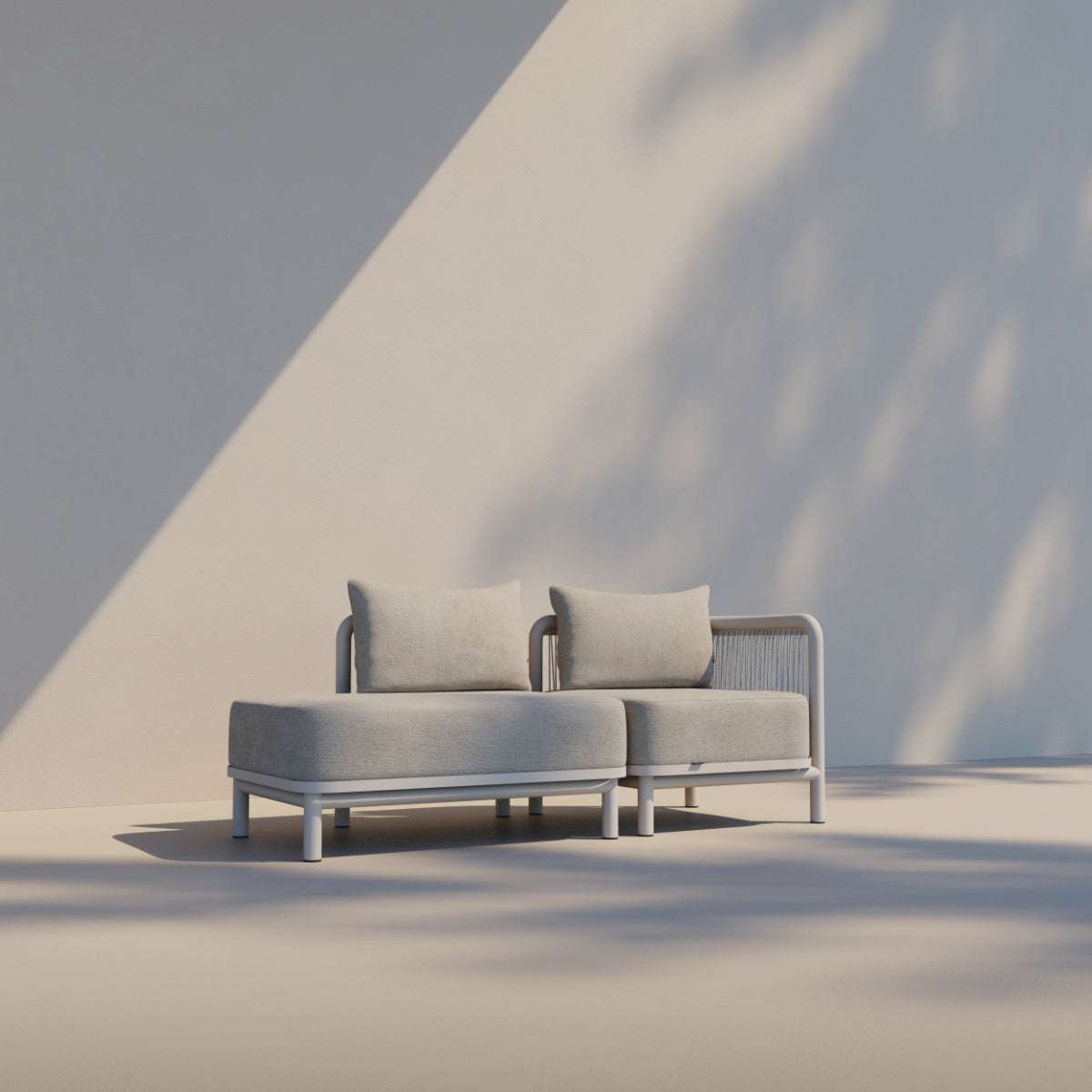 Kirra Lounge Sofa Open End rechts in sandfarbenem Olefin - Gewebe mit pulverbeschichtetem Aluminiumrahmen. | Kirra Lounge Sofa - Open end right - Kirra Noir | SACKit