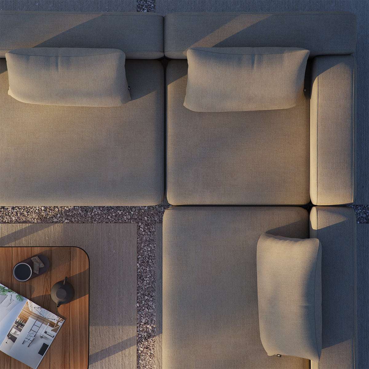 Eckiges Cobana Lounge Sofa in Kirra Sand mit pulverbeschichtetem Aluminiumrahmen und Olefin - Fasern. | Cobana Lounge Sofa - Corner - Kirra Olive | SACKit