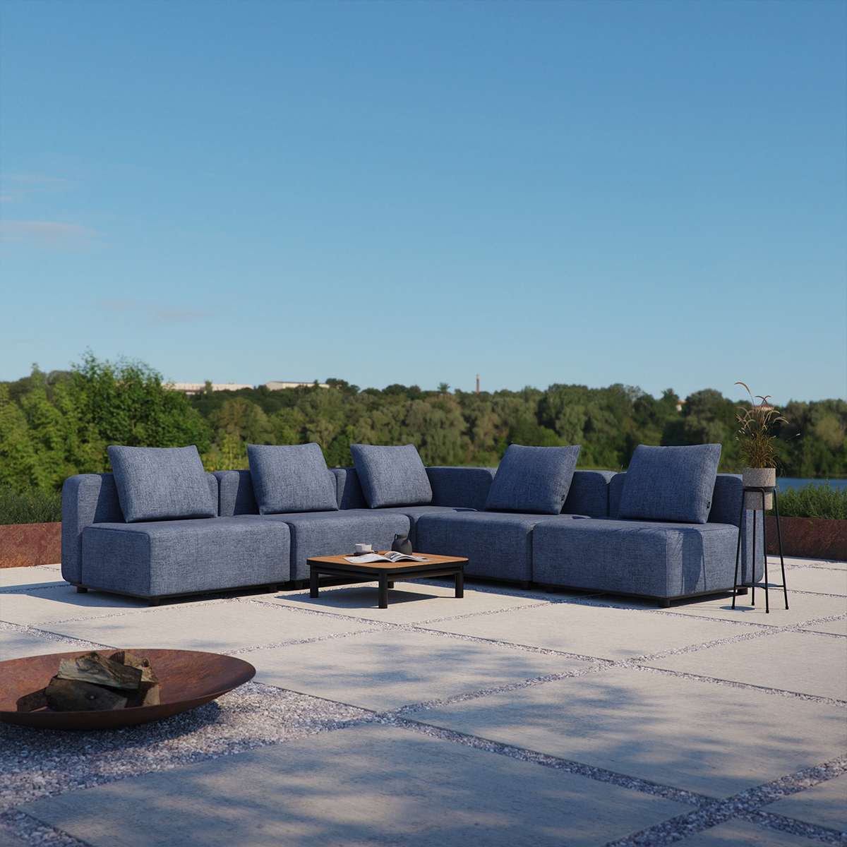 Cobana Lounge Sofa Corner in Kirra Sand mit pulverbeschichtetem Aluminiumrahmen und Olefin - Fasern. | Cobana Lounge Sofa - Corner - Kirra Olive | SACKit