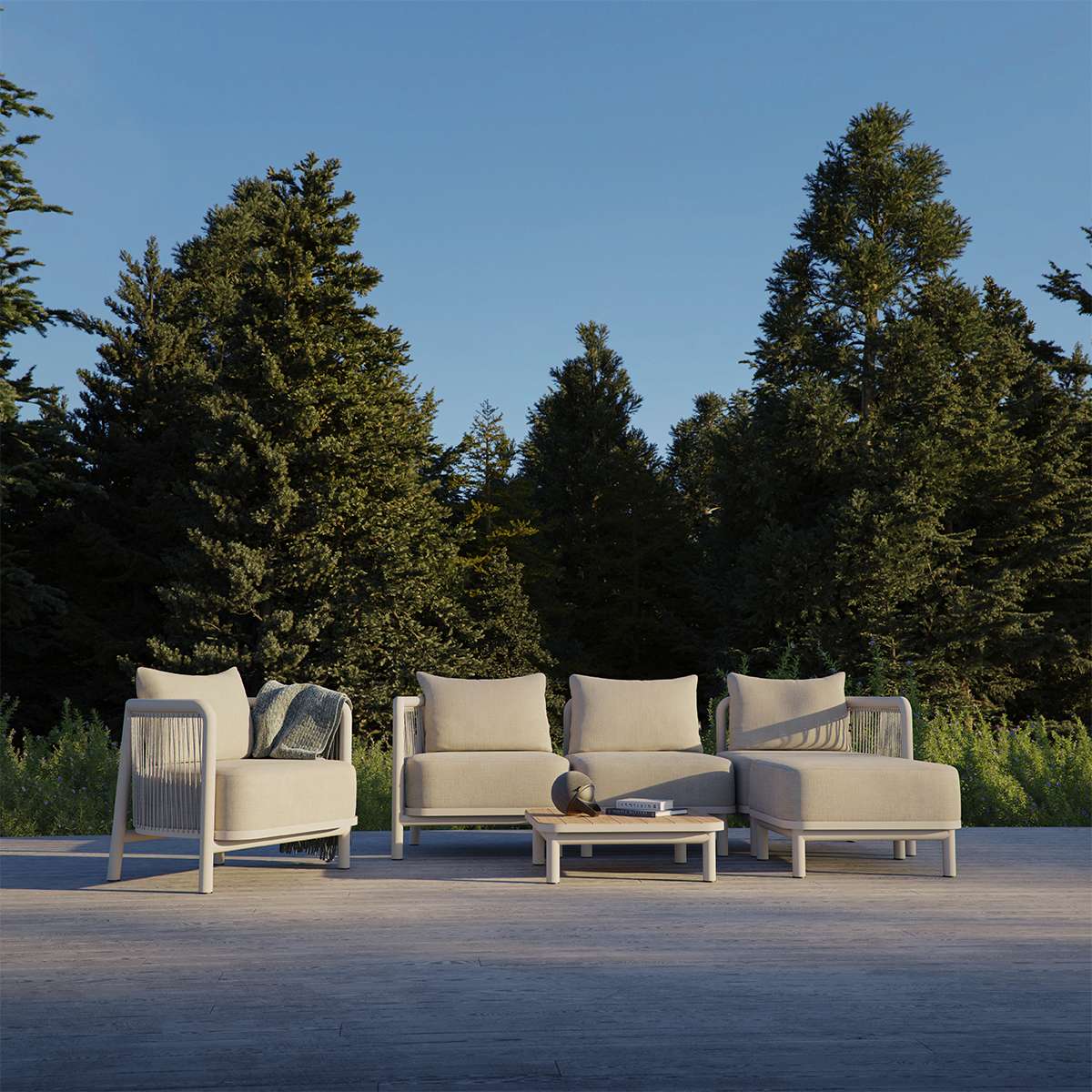 Kirra Lounge Chair in sandfarbenem Olefin - Gewebe mit pulverbeschichtetem Aluminiumrahmen, modernes Outdoor - Design | Kirra Lounge Chair - Kirra Sand | SACKit