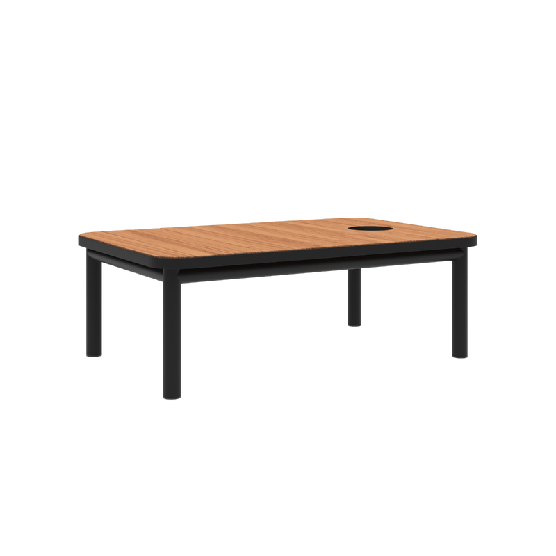 Kirra Coffee Table in Schwarz mit Accessory Fit, Aluminiumrahmen und Teakholzplatte, Outdoor - Couchtisch | Kirra Coffee Table - Noir Mit Accessory Fit | SACKit