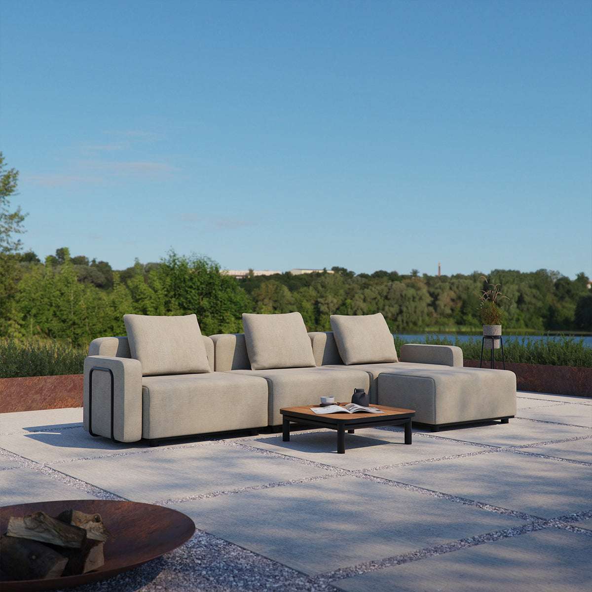 Cobana Lounge Sofa Pouf in Cobana Black mit klaren Linien und pulverbeschichtetem Aluminiumrahmen. | Cobana Lounge Sofa - Pouf - Kirra Sand | SACKit