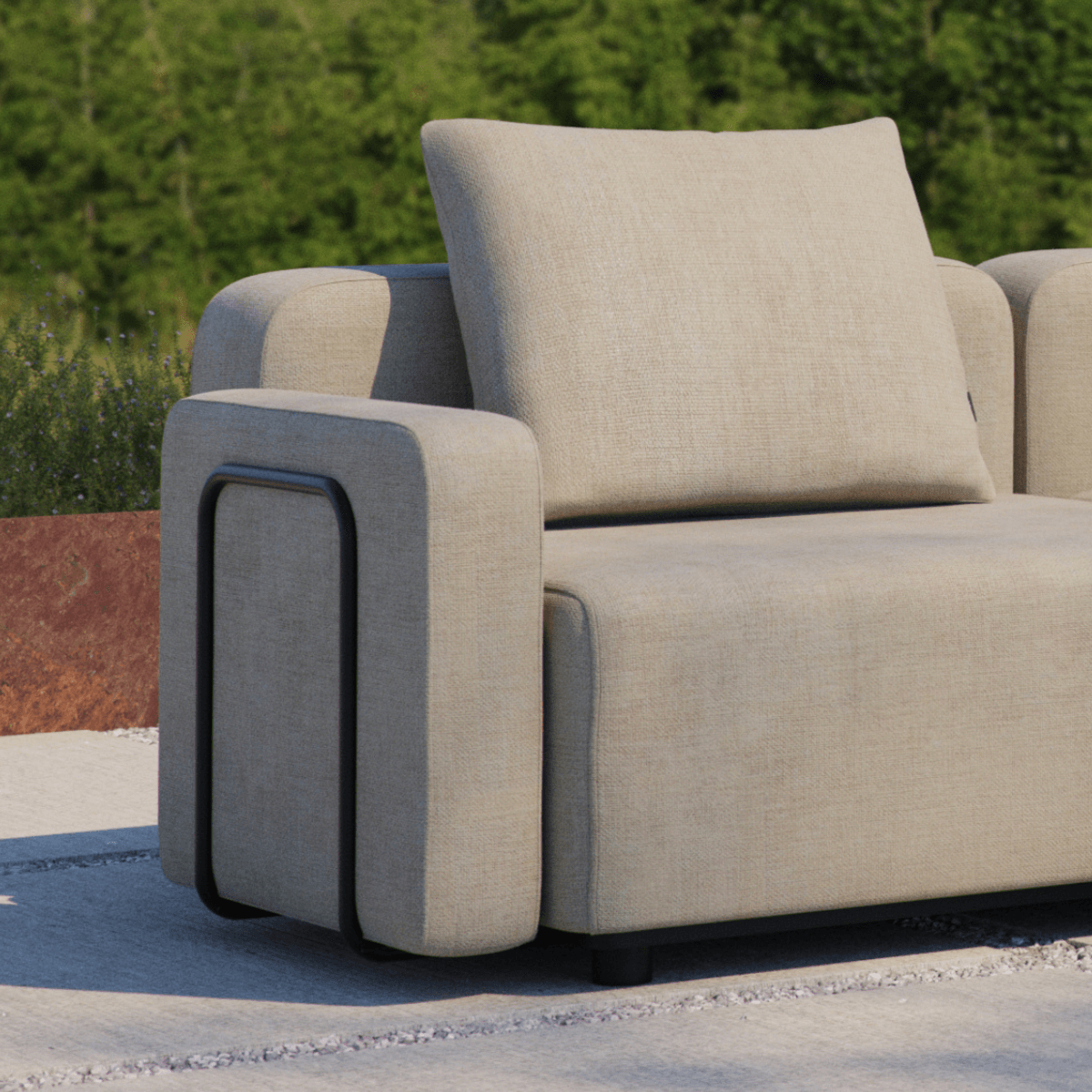Cobana Lounge Sofa Armrest in Cobana Black mit pulverbeschichtetem Aluminiumrahmen und Olefin - Faserbezug. | Cobana Lounge Sofa - Armrest - Kirra Sand | SACKit