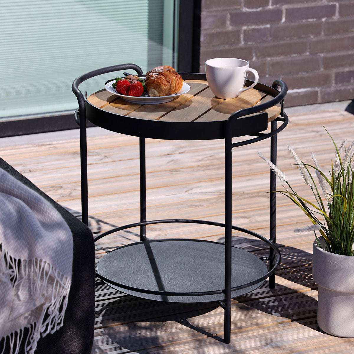 Runder Patio Serving Table aus pulverbeschichtetem Edelstahl mit schlankem Design im Außenbereich | Patio Serving Table - Ø55 - | SACKit