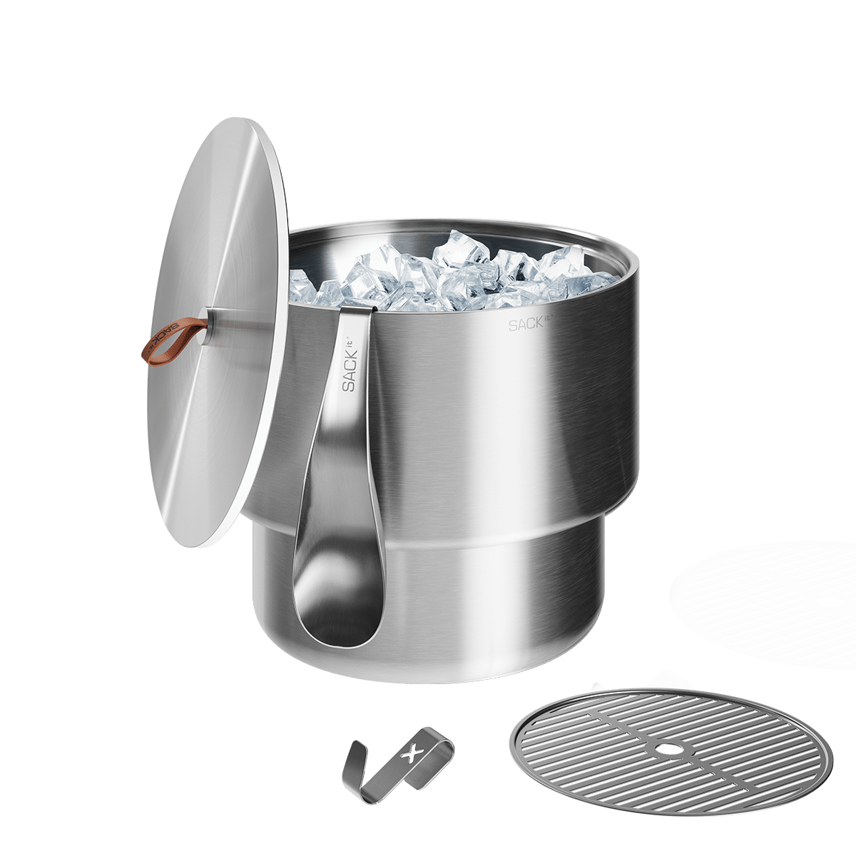 Runder SACKit Wine Bucket aus Edelstahl mit Zubehör, 27x23 cm, isoliert für kalte Getränke.