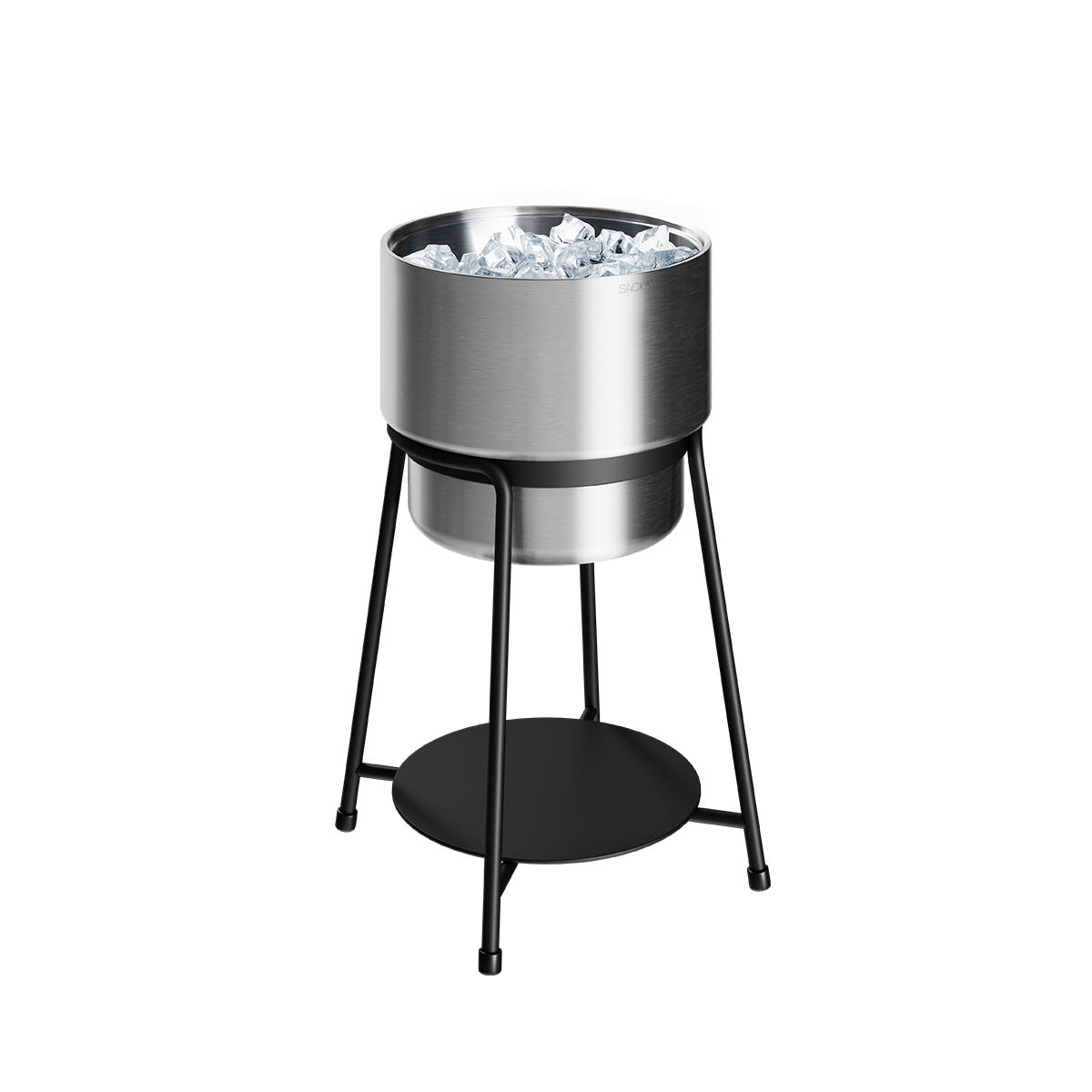 Schwarzer pulverbeschichteter Edelstahl-Patio Accessory Stand mit rostfreiem Stahl Wine Bucket Ø22.