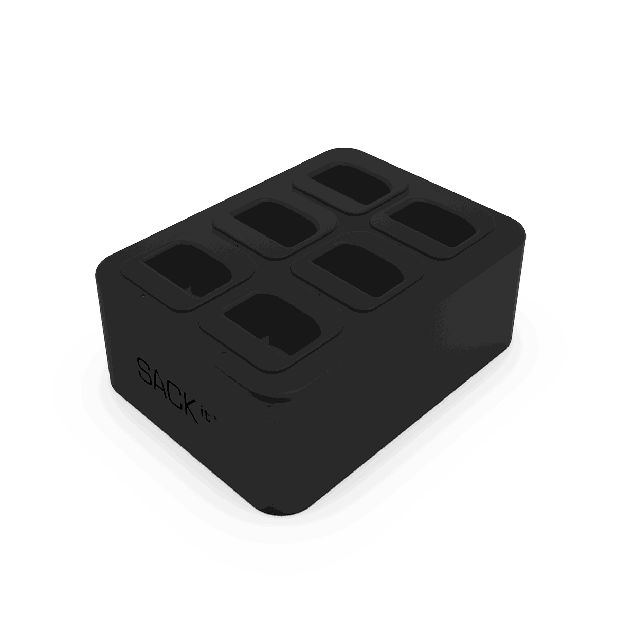 Weiße Battery Charging Station aus ABS - Kunststoff mit sechs Ladepunkten und Kabel auf weißem Hintergrund | Light - Battery Charging Station - | SACKit