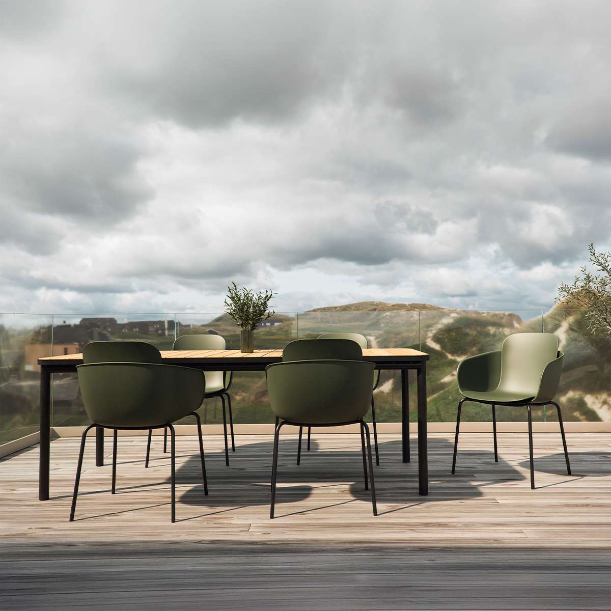 Patio Chair no. One S2 in Olive und Black mit pulverbeschichtetem Stahlgestell und ergonomischer Form. | Patio Chair no. One S2 - Olive/Black | SACKit