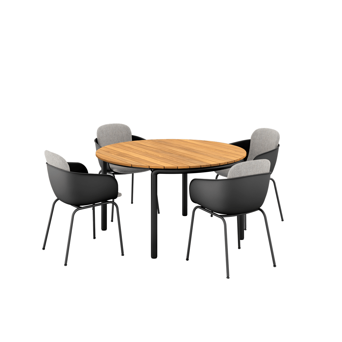  | Patio Dining Table Ø133 + Patio Chair no. One S2 - Black Cobana Sand Melange | SACKit