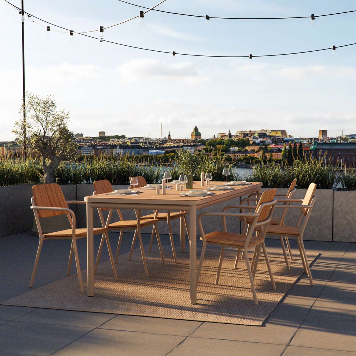 Kirra Dining Table 210x90 aus taupefarbenem pulverbeschichtetem Aluminium und Teakholz, Outdoor - Esstisch | Kirra Dining Table 210x90 - Noir | SACKit