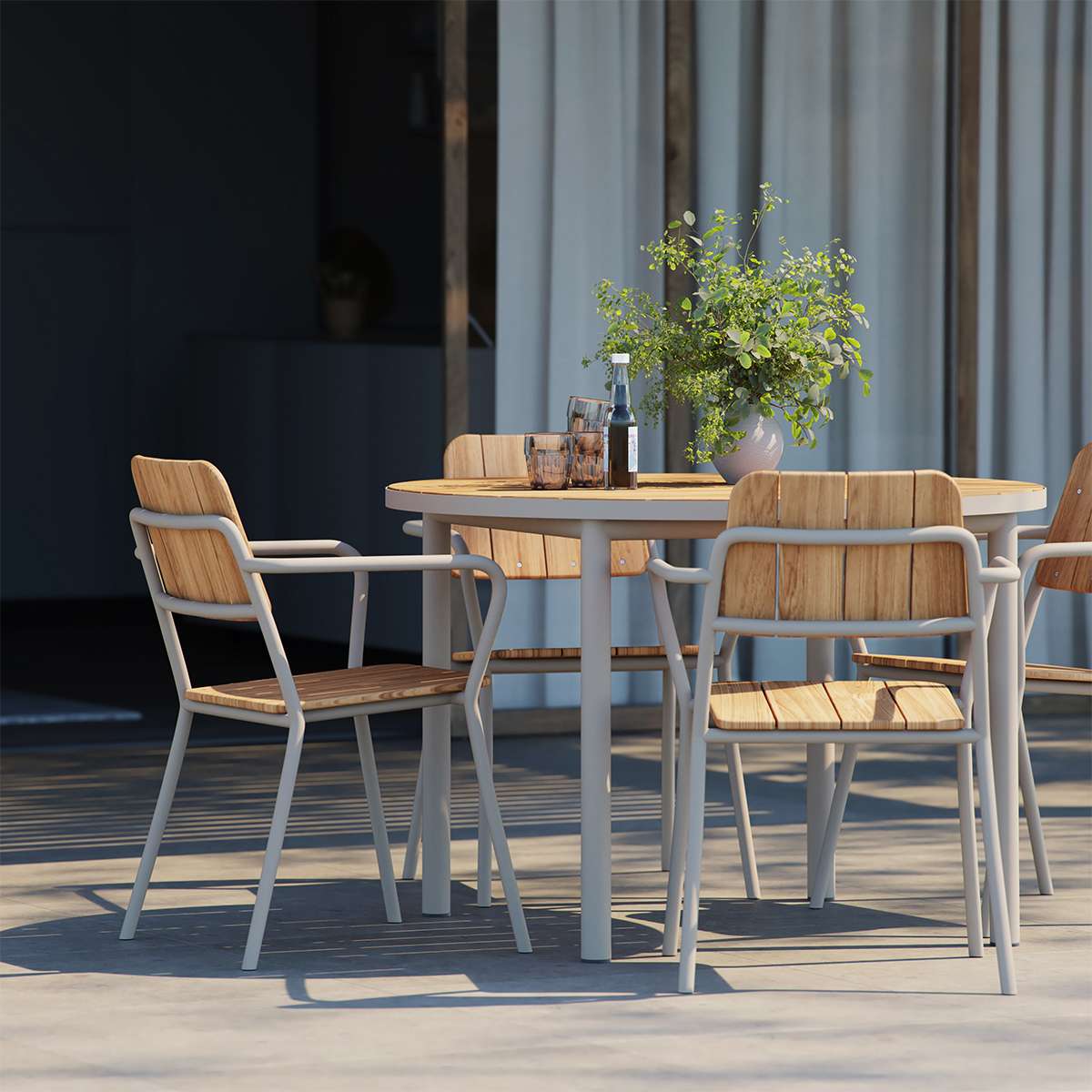 Runder Kirra Dining Table Ø110 aus pulverbeschichtetem Aluminium und Teakholz in Taupe, Outdoor - Esstisch | Kirra Dining Table Ø110 - Noir | SACKit