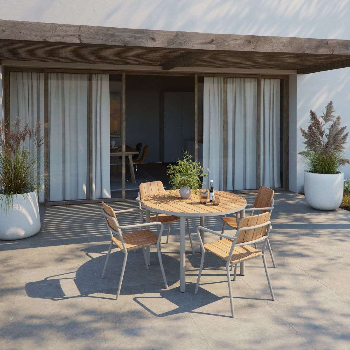 Kirra Dining Table Ø110 & 4 Kirra Patio Chair | Kirra Dining Table Ø110 & 4 Kirra Patio Chair - Taupe | SACKit