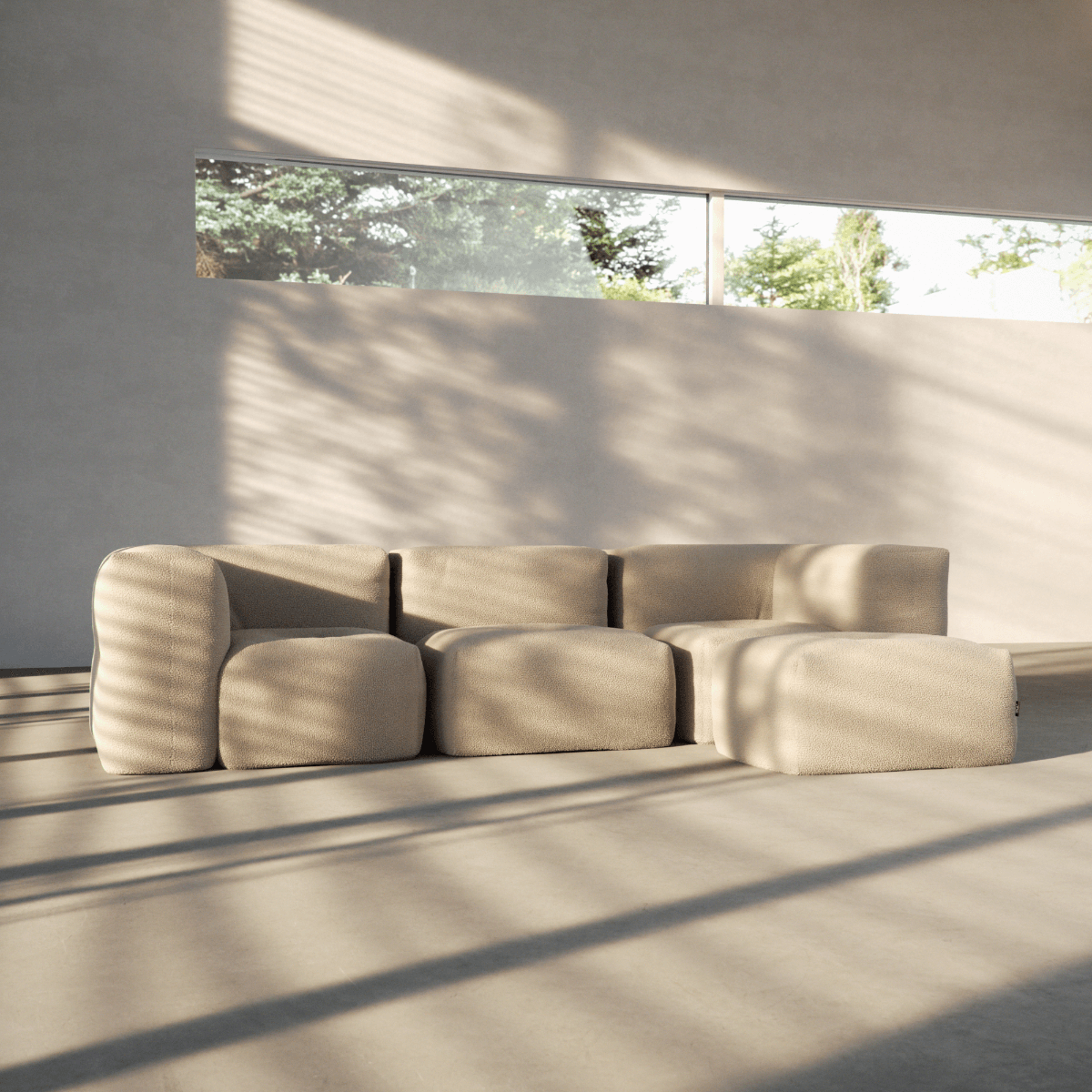  | Soft Sofa Indoor - 3 Seater - Teddy Beige Mit Hocker | SACKit