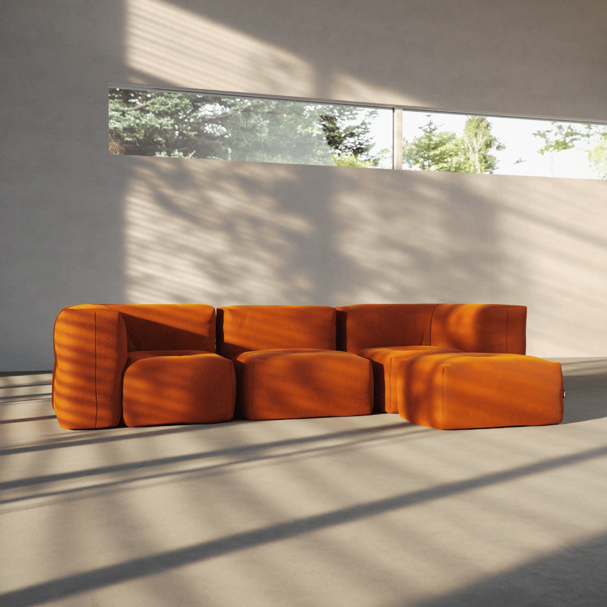  | Soft Sofa Indoor - 3 Seater - Orange Jaquard Mit Hocker | SACKit