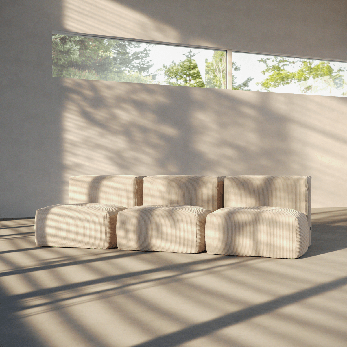  | Soft Sofa Indoor - 3 Seater Open - Corduroy Beige Ohne Hocker | SACKit