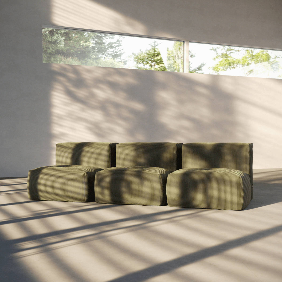  | Soft Sofa Indoor - 3 Seater Open - Corduroy Olive Ohne Hocker | SACKit