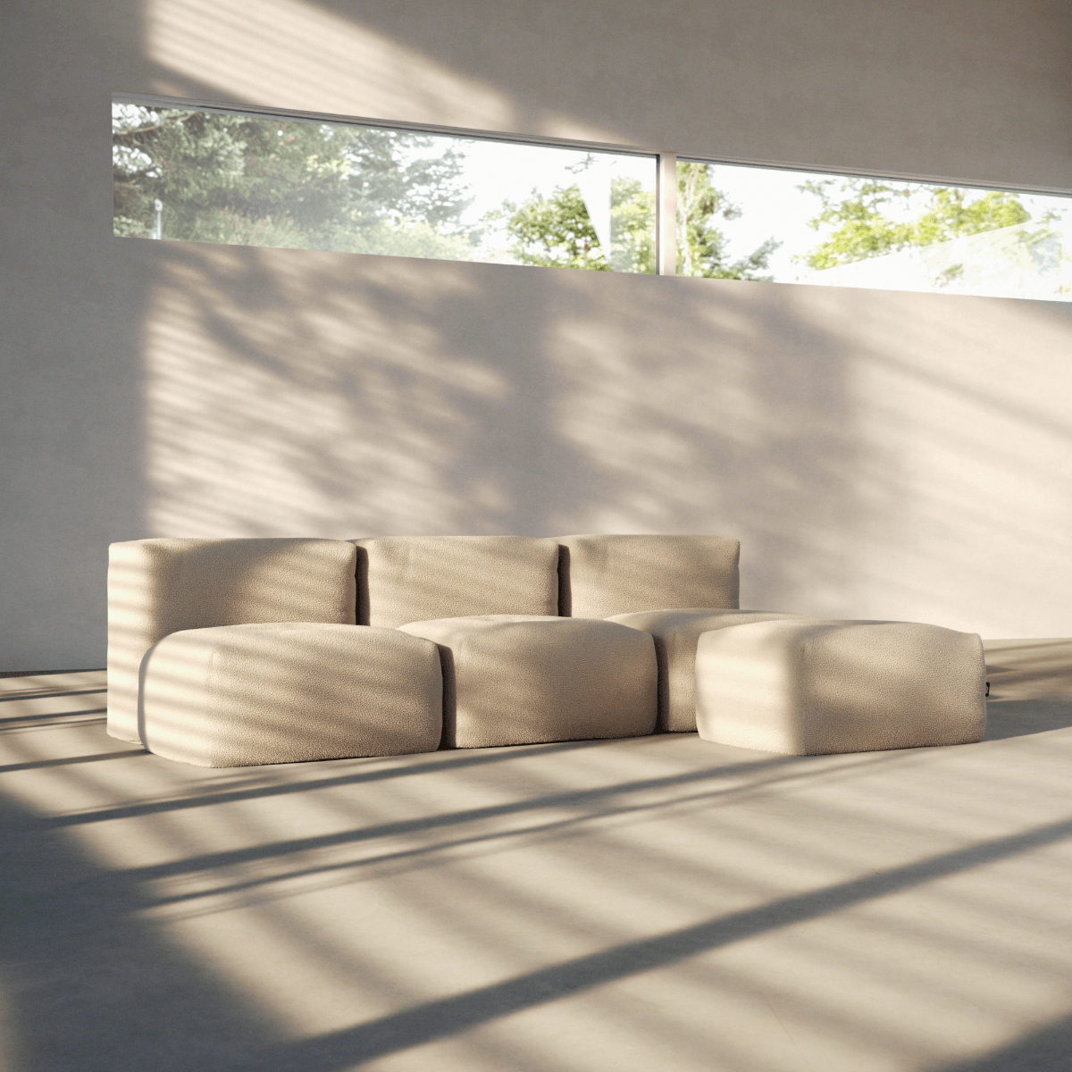  | Soft Sofa Indoor - 3 Seater Open - Teddy Beige Mit Hocker | SACKit