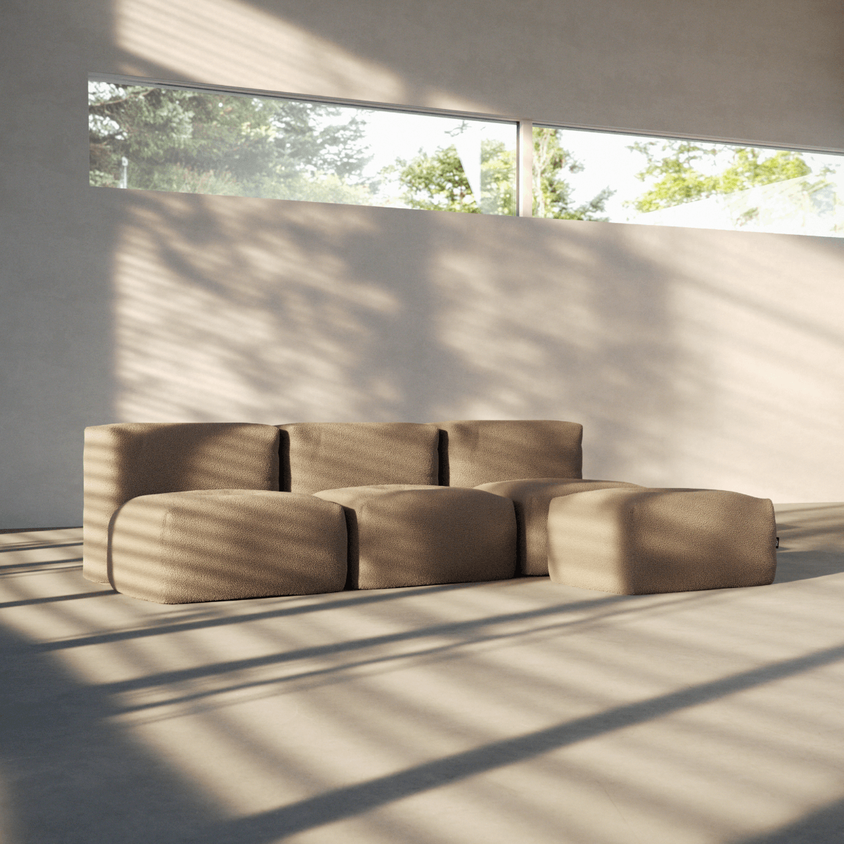  | Soft Sofa Indoor - 3 Seater Open - Teddy Brown Mit Hocker | SACKit