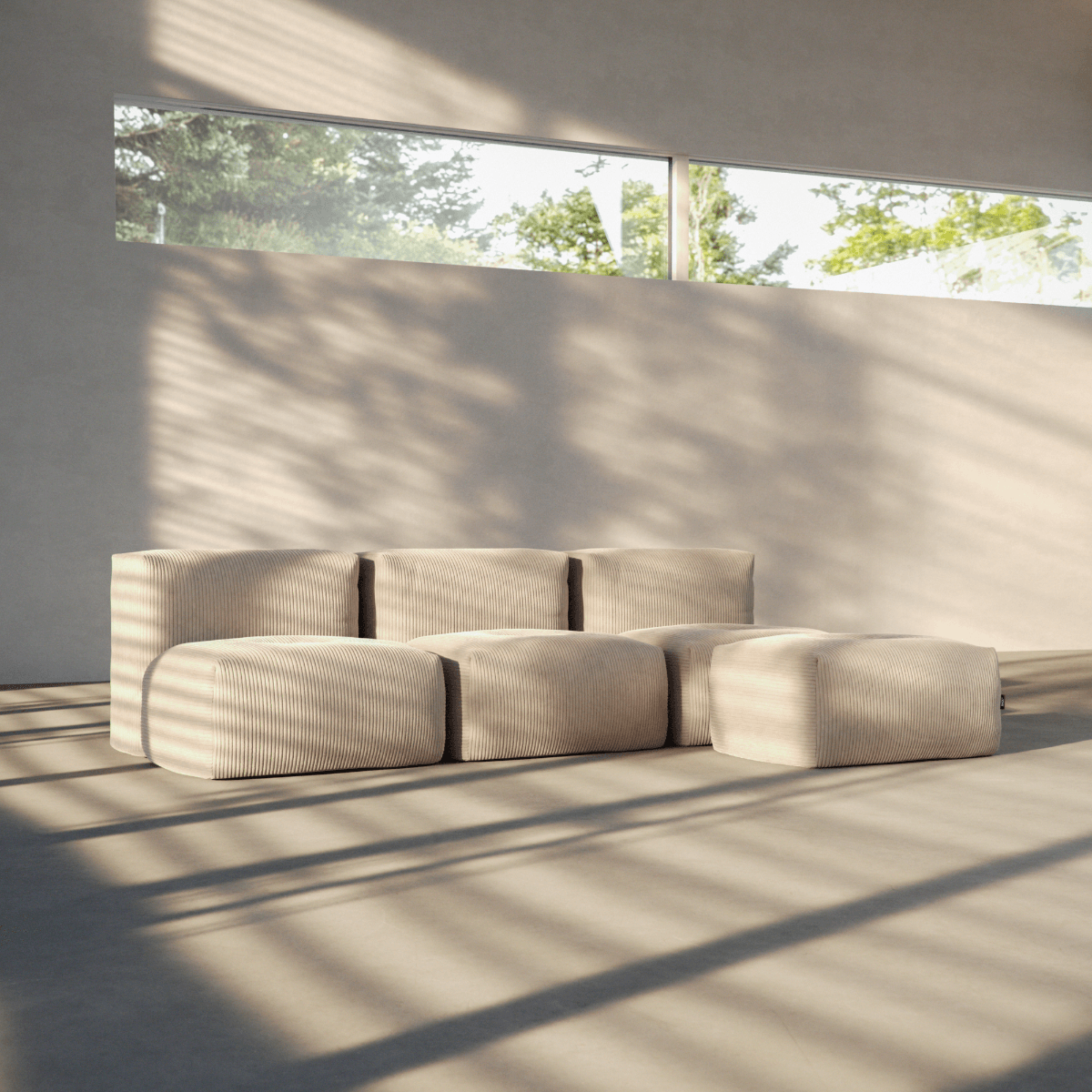  | Soft Sofa Indoor - 3 Seater Open - Corduroy Beige Mit Hocker | SACKit