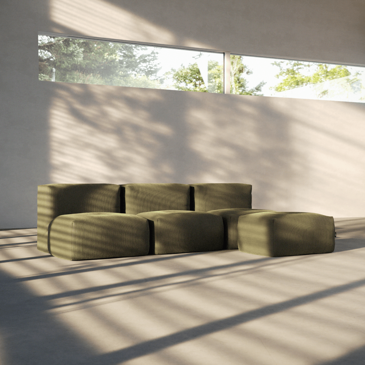  | Soft Sofa Indoor - 3 Seater Open - Corduroy Olive Mit Hocker | SACKit