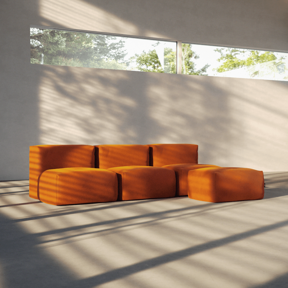  | Soft Sofa Indoor - 3 Seater Open - Orange Jaquard Mit Hocker | SACKit