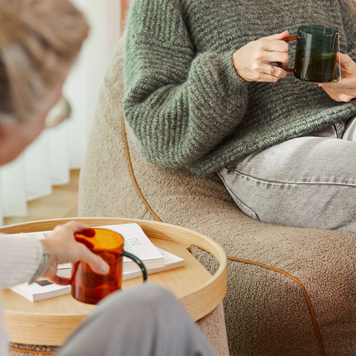 SACKit Chair & Pouf Indoor in Teddy Brown Stoff, gemütlicher Lounge - Sessel mit passendem Pouf. | SACKit Chair & Pouf Indoor - Orange Jaquard | SACKit