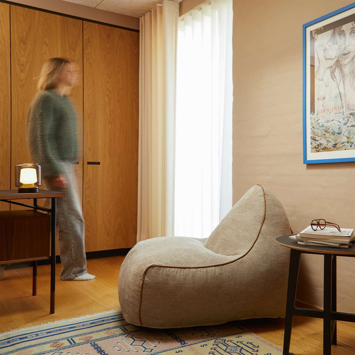 SACKit Chair Indoor Sækkestol i Cosmo Olive tekstil med rund, blød form og lav ryg. | SACKit Chair Indoor - Orange Jaquard | SACKit