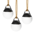 Drei weiße SACKit Light 155 Outdoor - Lampen mit Hanfseilgriff und rundem Design, nebeneinander. | Light 155 (3 pack) - | SACKit