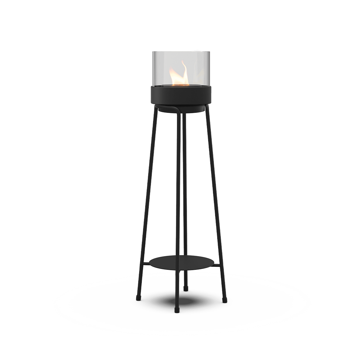 Schwarze Bio Lampe aus Edelstahl mit hitzebeständigem Glas auf rundem Patio Accessory Stand | Patio Accessory Stand Ø14 + Bio Lamp - | SACKit