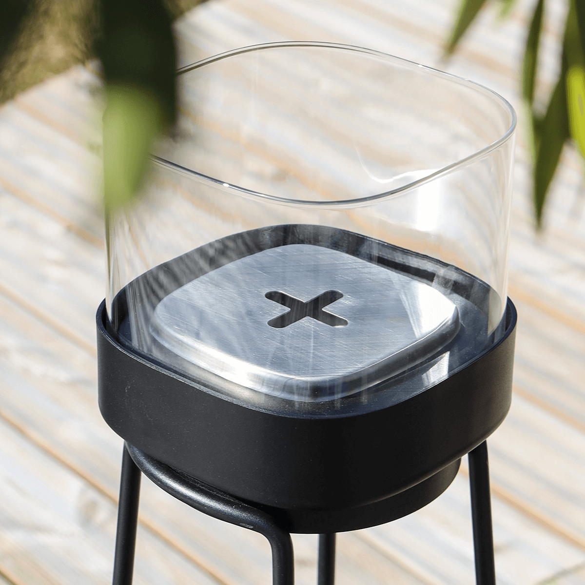 Patio Accessory Stand Ø14 mit schwarzer Bio Lamp aus Edelstahl und hitzebeständigem Glas im Außenbereich | Patio Accessory Stand Ø14 + Bio Lamp - | SACKit